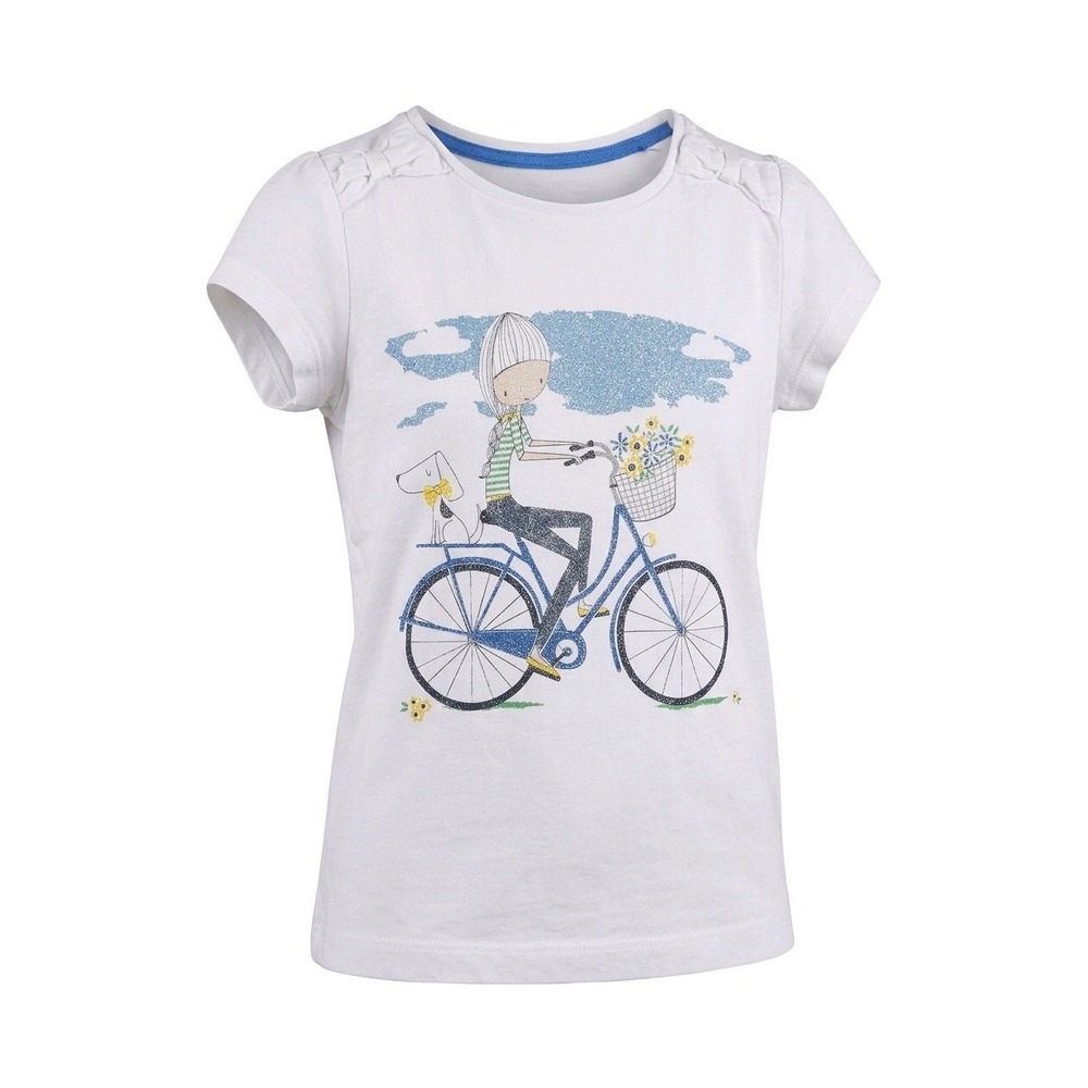 Tu Kids White Glitter Bicycle Girl Graphic T-Shirt Bow‎ Shoulder Cotton Size 5Y